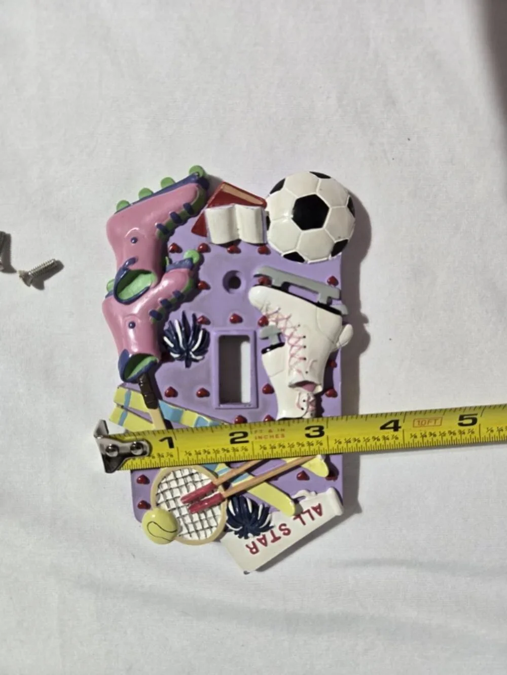 Vintage 90s Girls Sports Light Switch Plate Cover All Star Soccer Tennis Resin